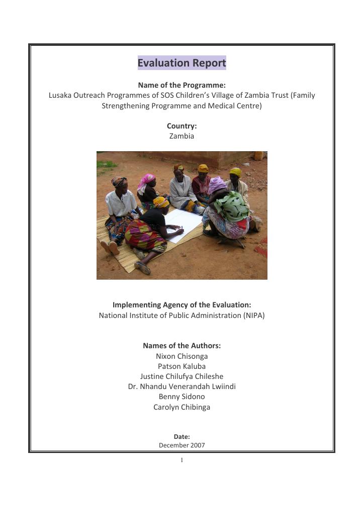 Forsiden av dokumentet Lusaka Outreach Programmes of SOS Children’s Village of Zambia Trust (Family Strengthening Programme and Medical Centre)