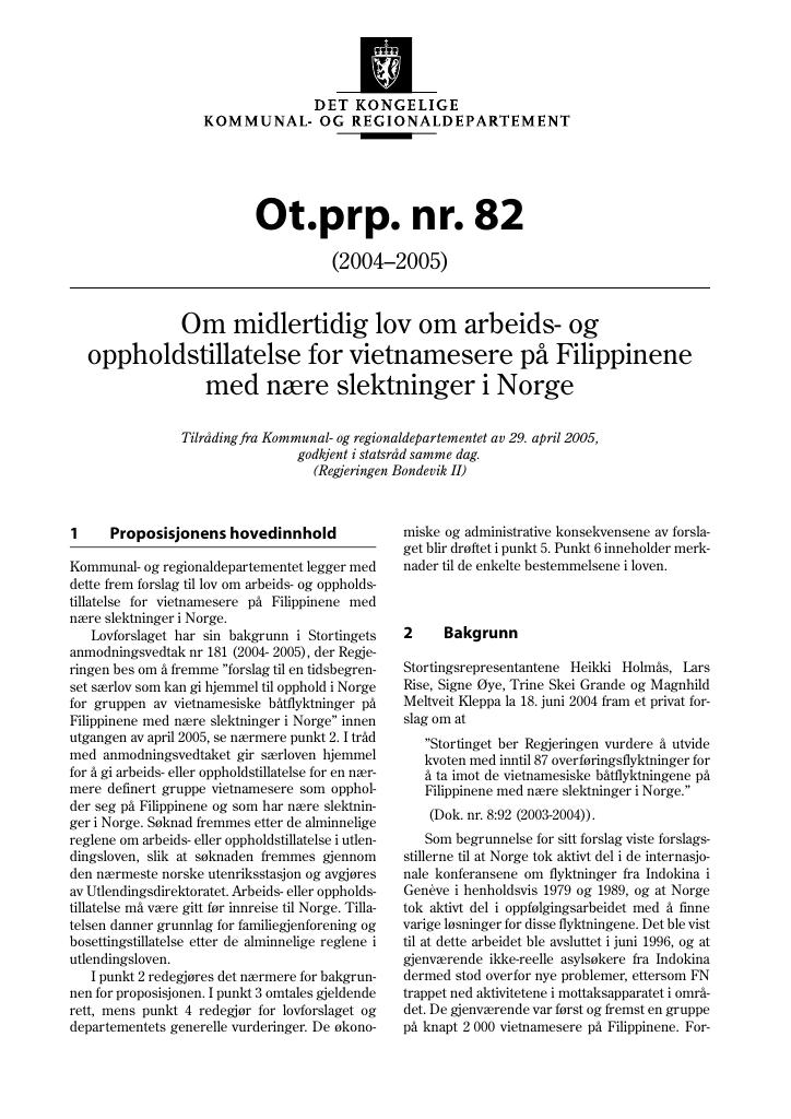 Forsiden av dokumentet Ot.prp. nr. 82 (2005)