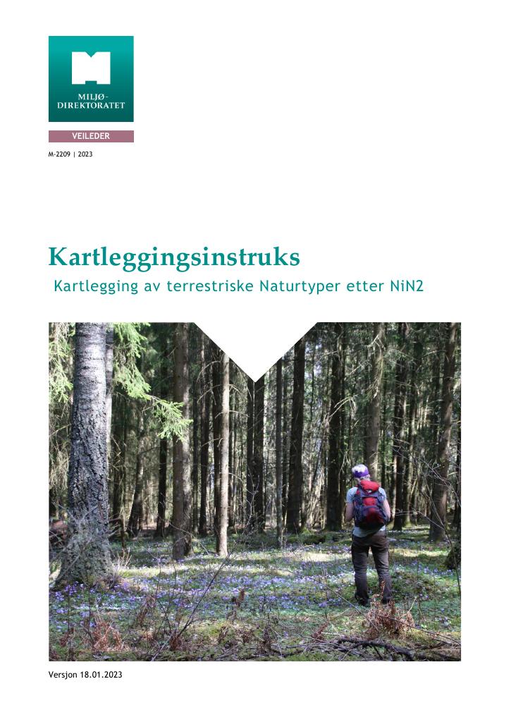 Forsiden av dokumentet Kartleggingsinstruks 2023: Kartlegging av terrestriske naturtyper etter NiN2 M-2209