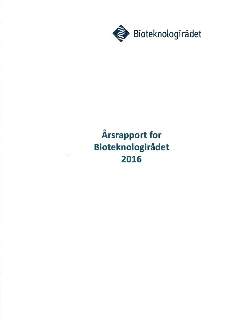 Forsiden av dokumentet Årsrapport Bioteknologirådet 2016