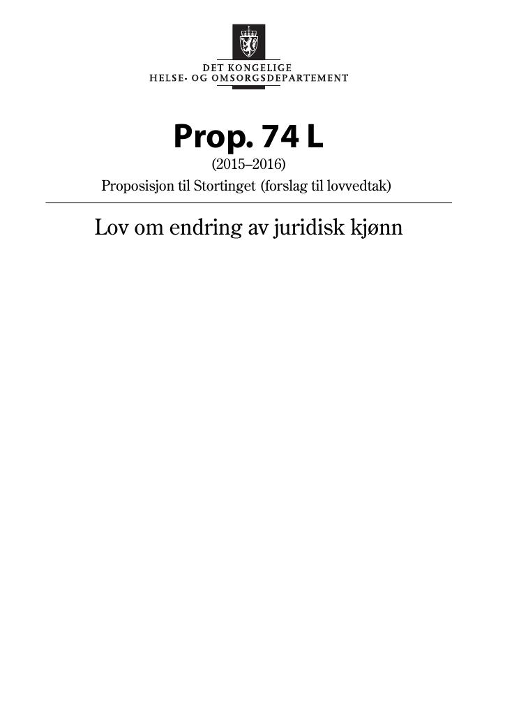 Forsiden av dokumentet Prop. 74 L (2015–2016)