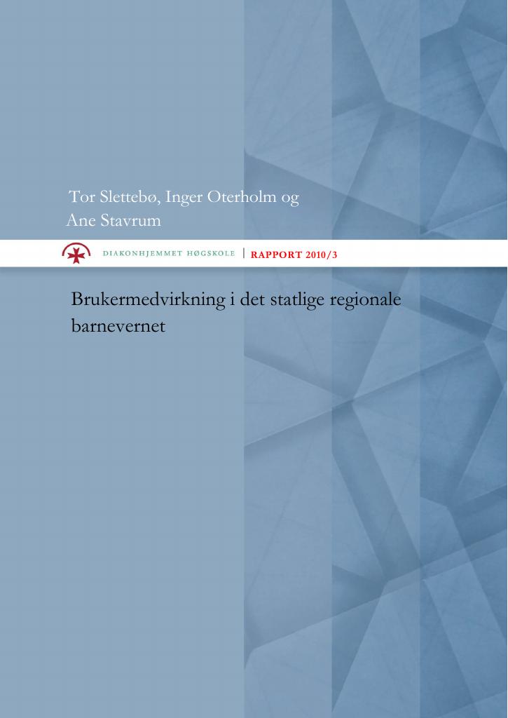 Forsiden av dokumentet Brukermedvirkning i det statlige regionale barnevernet