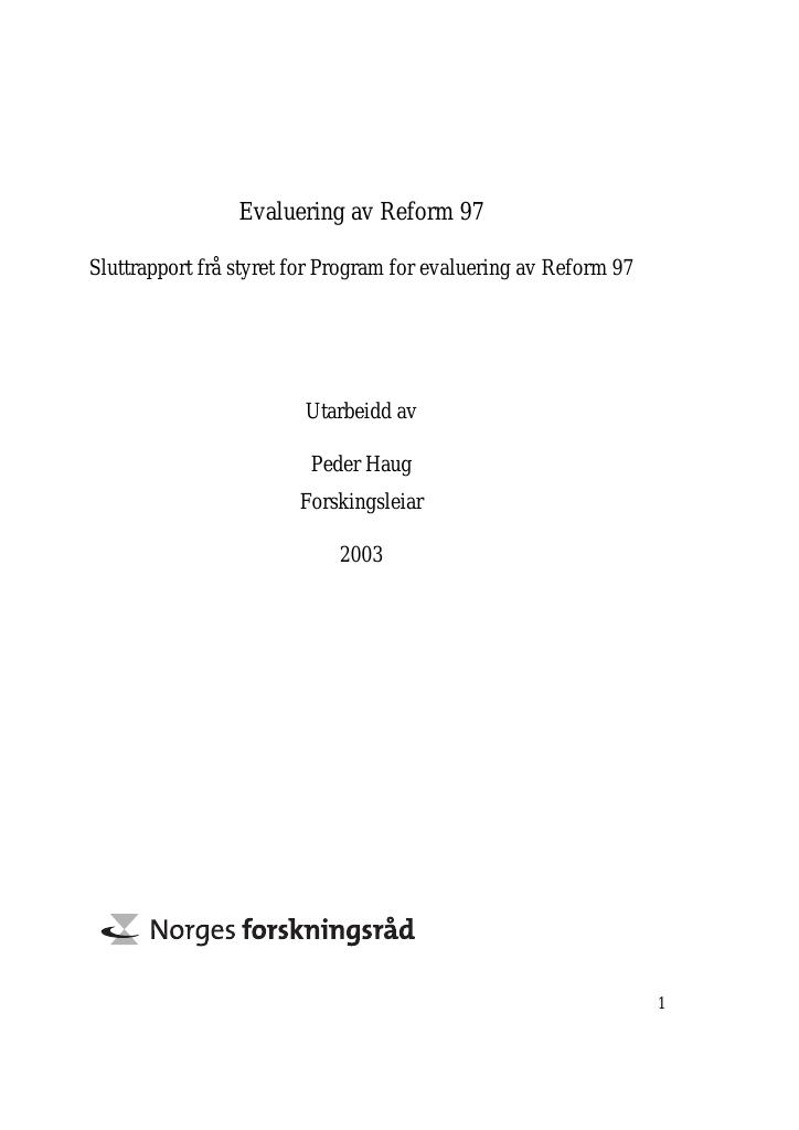 Forsiden av dokumentet Evaluering av reform 97