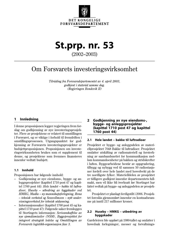 Forsiden av dokumentet St.prp. nr. 53 (2002-2003)