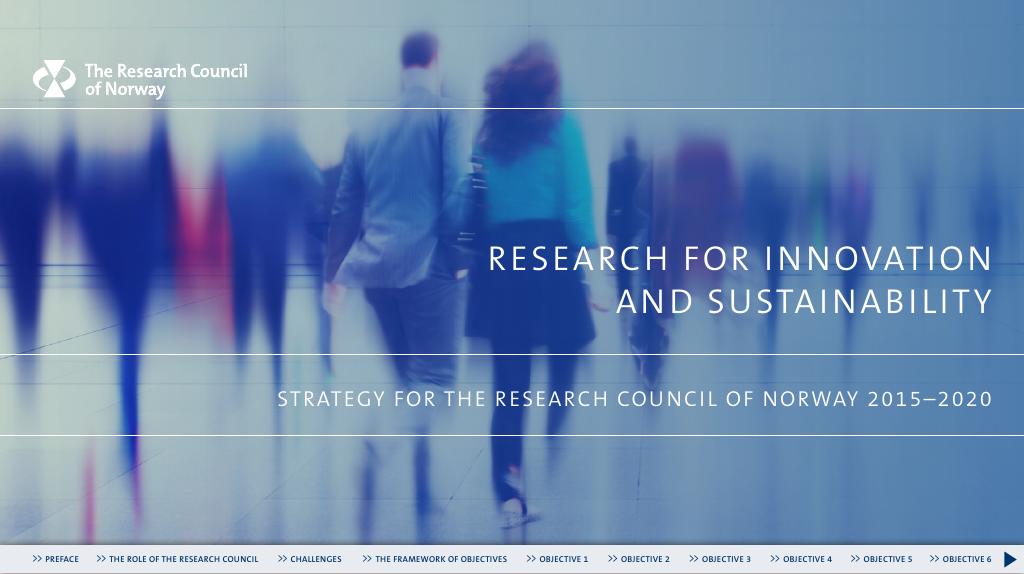 Forsiden av dokumentet Research for innovation and sustainability -Strategy for the Research Council of Norway 2015-2020