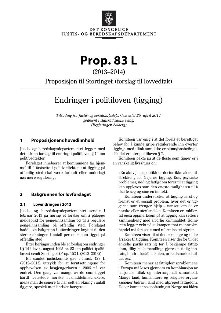 Forsiden av dokumentet Prop. 83 L (2013–2014)