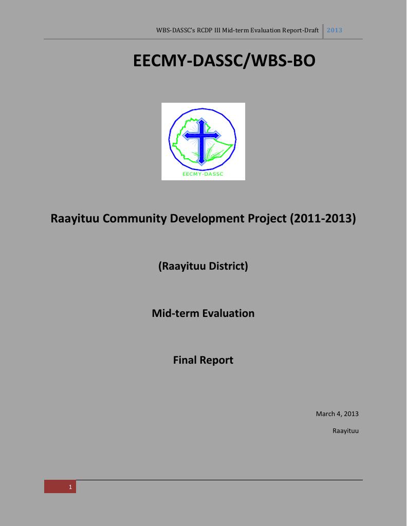 Forsiden av dokumentet Midterm Evaluation Report; Raayituu Community Development Project (RCDP)