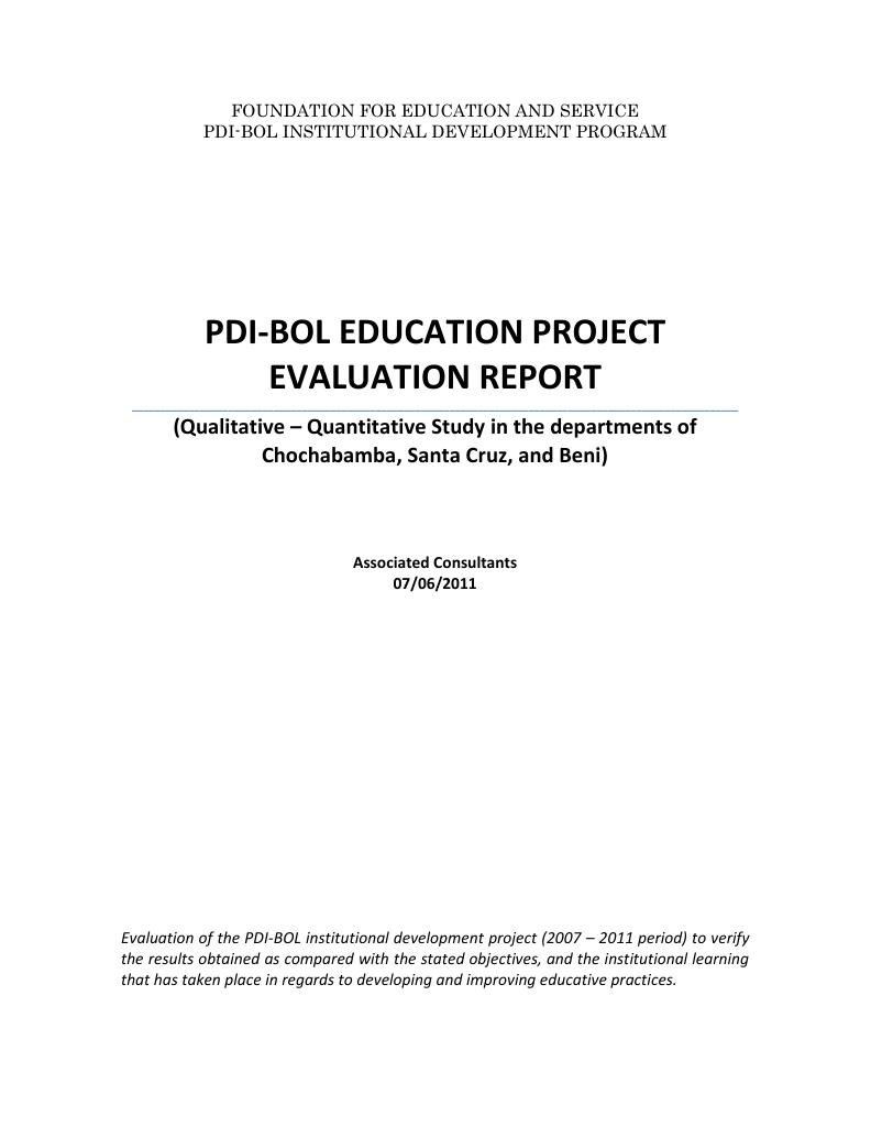 Forsiden av dokumentet Evaluation of the PDI-Bol institutional development project (2007 – 2011 period)