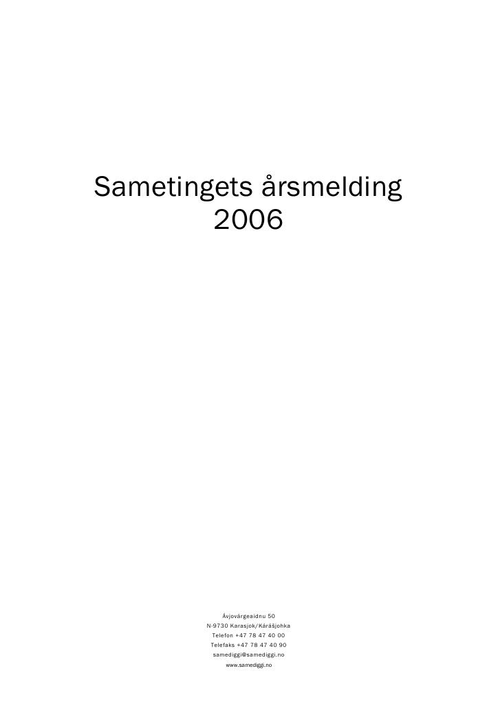 Forsiden av dokumentet Årsrapport Sametinget 2006