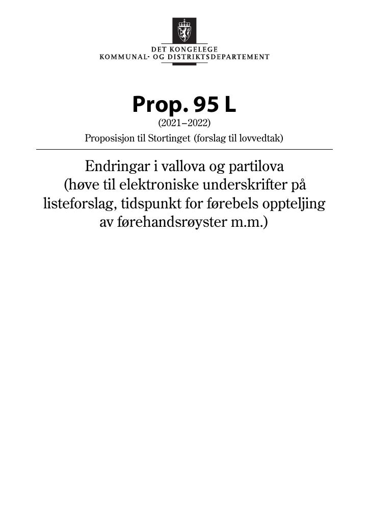 Forsiden av dokumentet Prop. 95 L (2021–2022)