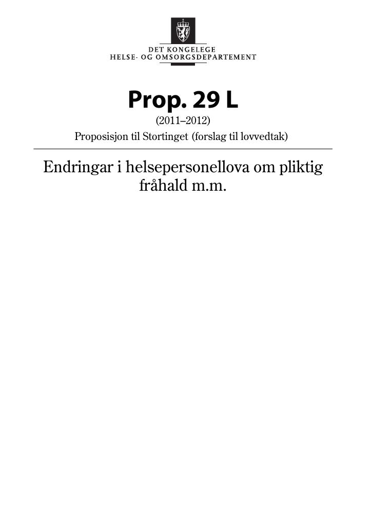 Forsiden av dokumentet Prop. 29 L (2011–2012)