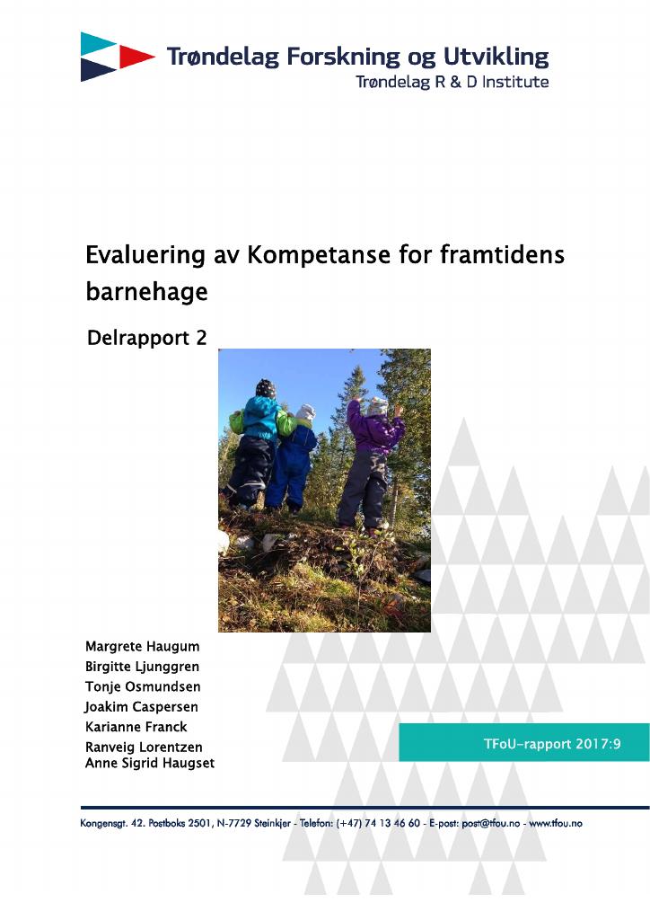 Forsiden av dokumentet Evaluering av Kompetanse for framtidens
barnehage