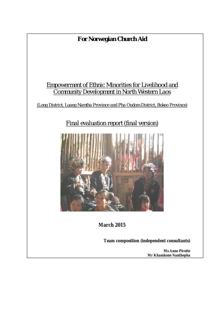 Forsiden av dokumentet Empowerment of Ethnic Minorities for Livelihood and Community Development in North Western Laos