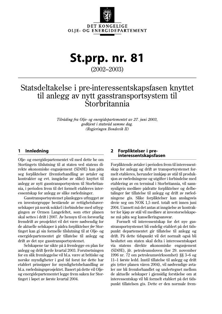 Forsiden av dokumentet St.prp. nr. 81 (2002-2003)
