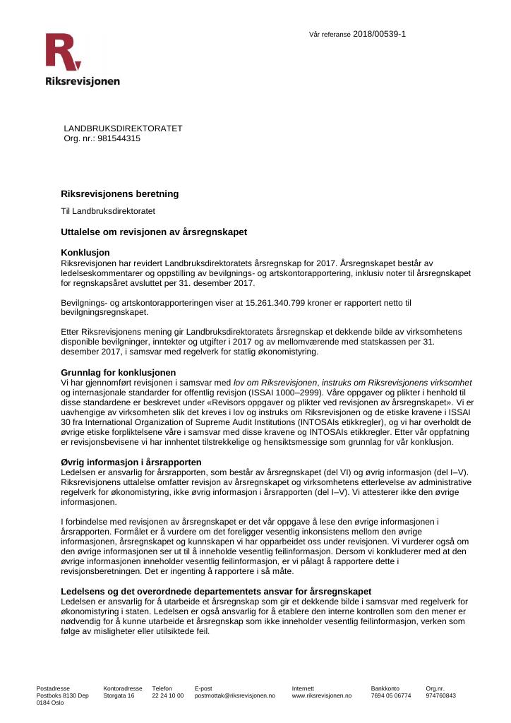 Forsiden av dokumentet Riksrevisjonens beretning