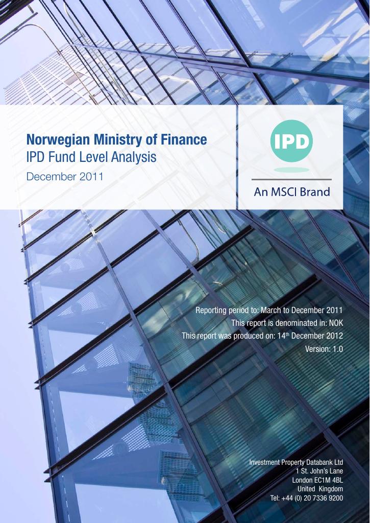 Forsiden av dokumentet Norwegian Ministry of Finance IPD Fund Level Analysis