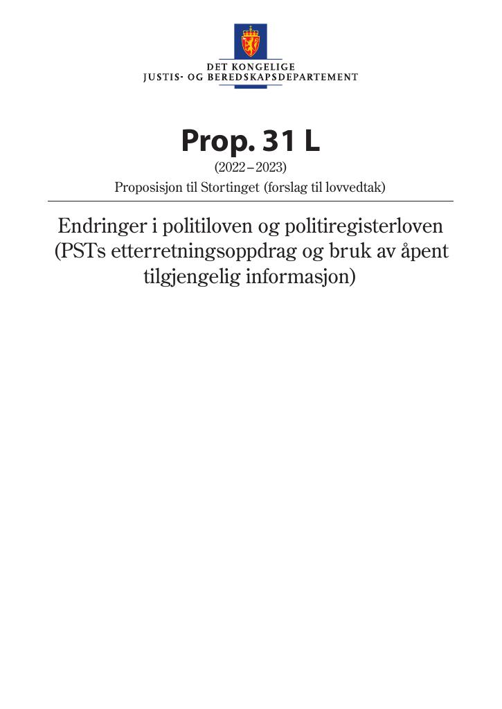 Forsiden av dokumentet Prop. 31 L (2022–2023)