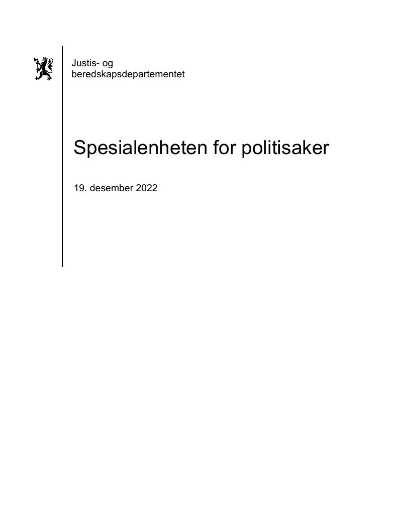 Forsiden av dokumentet Tildelingsbrev Spesialenheten for politisaker 2023