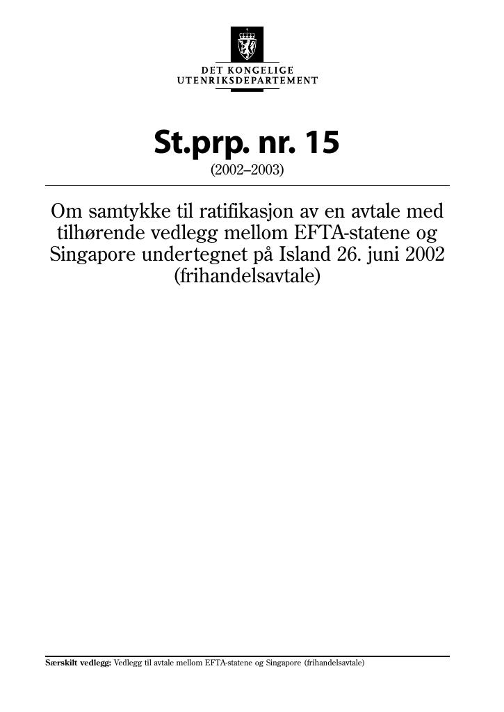 Forsiden av dokumentet St.prp. nr. 15 (2002-2003)