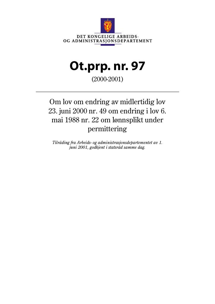 Forsiden av dokumentet Ot.prp. nr. 97 (2000-2001)