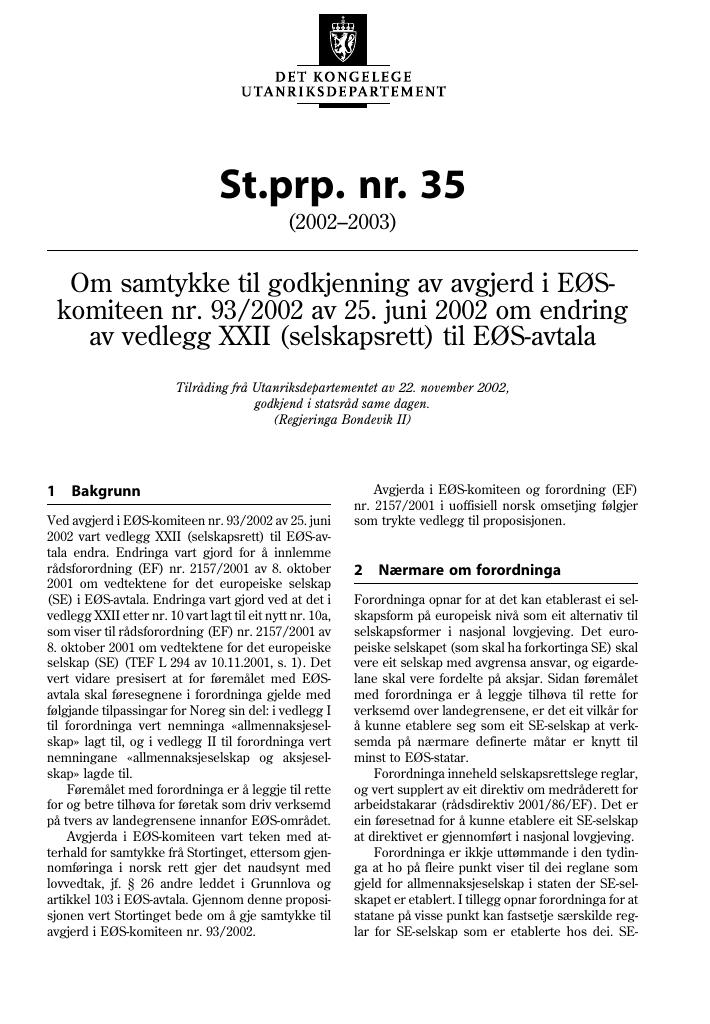 Forsiden av dokumentet St.prp. nr. 35 (2002-2003)