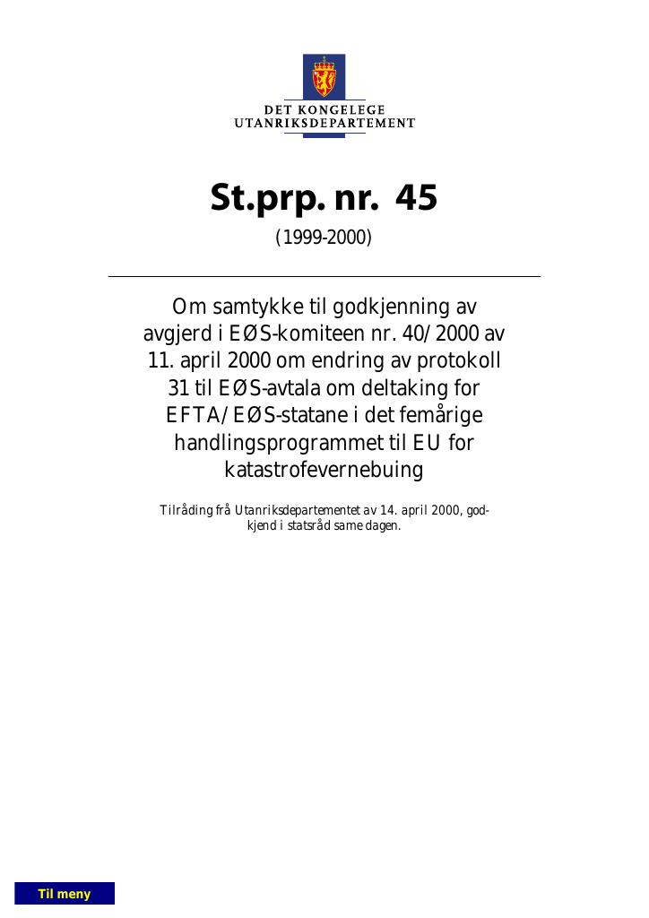 Forsiden av dokumentet St.prp. nr. 45 (1999-2000)