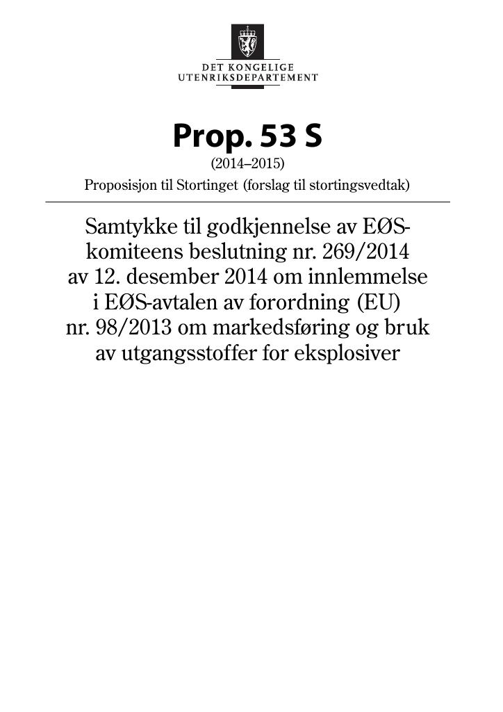 Forsiden av dokumentet Prop. 53 S (2014-2015)