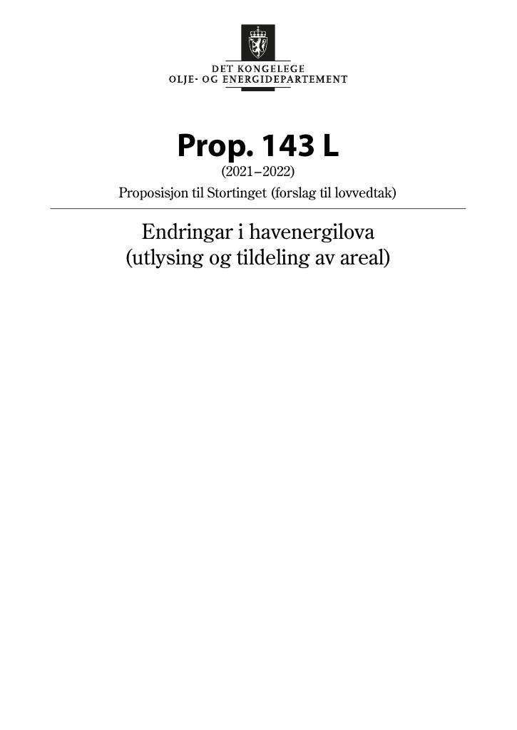 Forsiden av dokumentet Prop. 143 L (2021–2022)
