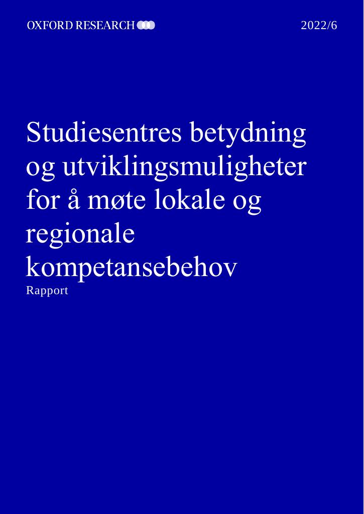 Forsiden av dokumentet Studiesentres betydning og utviklingsmuligheter for å møte lokale og regionale kompetansebehov