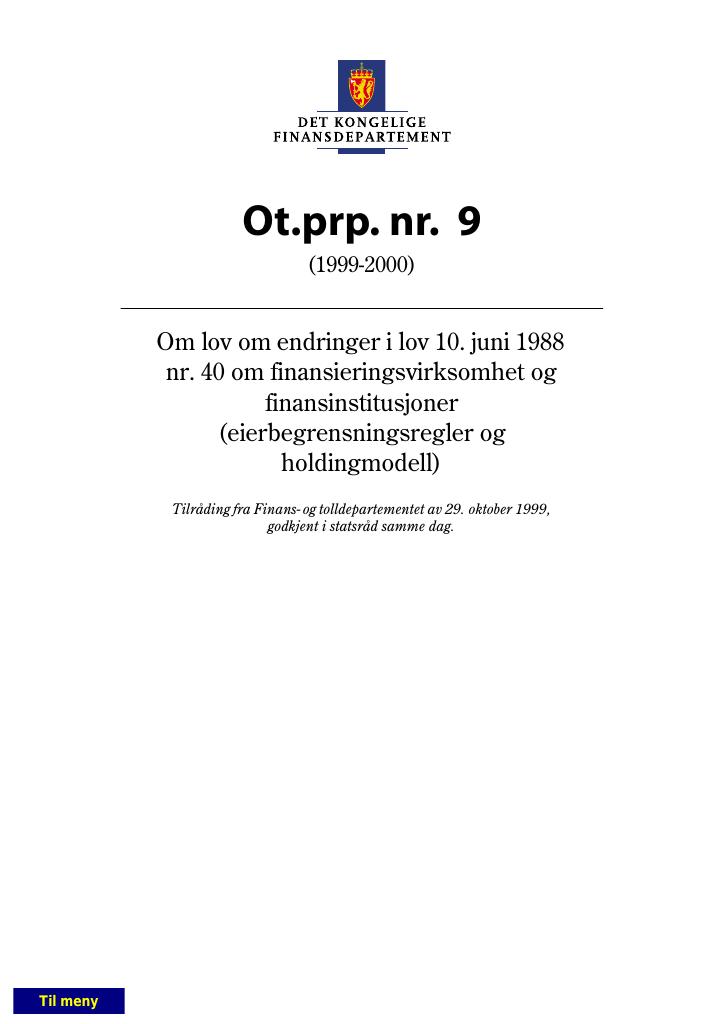 Forsiden av dokumentet Ot.prp. nr. 9 (1999-2000)