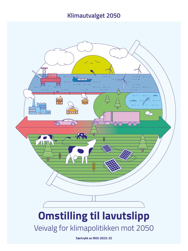 Forsiden av dokumentet Omstilling til lavutslipp : veivalg for klimapolitikken mot 2050 : særtrykk av NOU 2023: 25