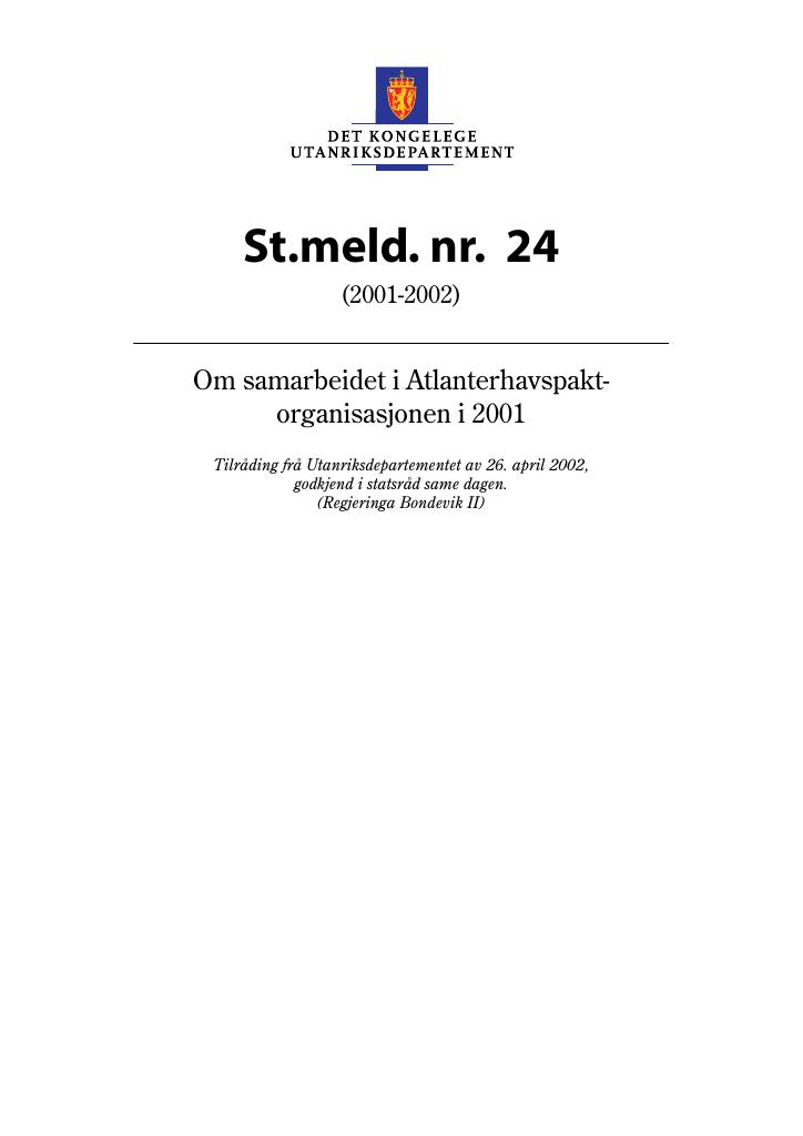 Forsiden av dokumentet St.meld. nr. 24 (2001-2002)