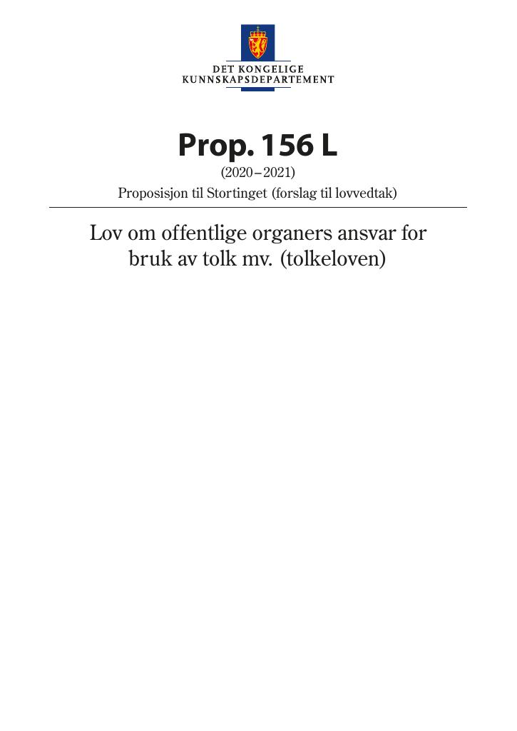 Forsiden av dokumentet Prop. 156 L (2020–2021)