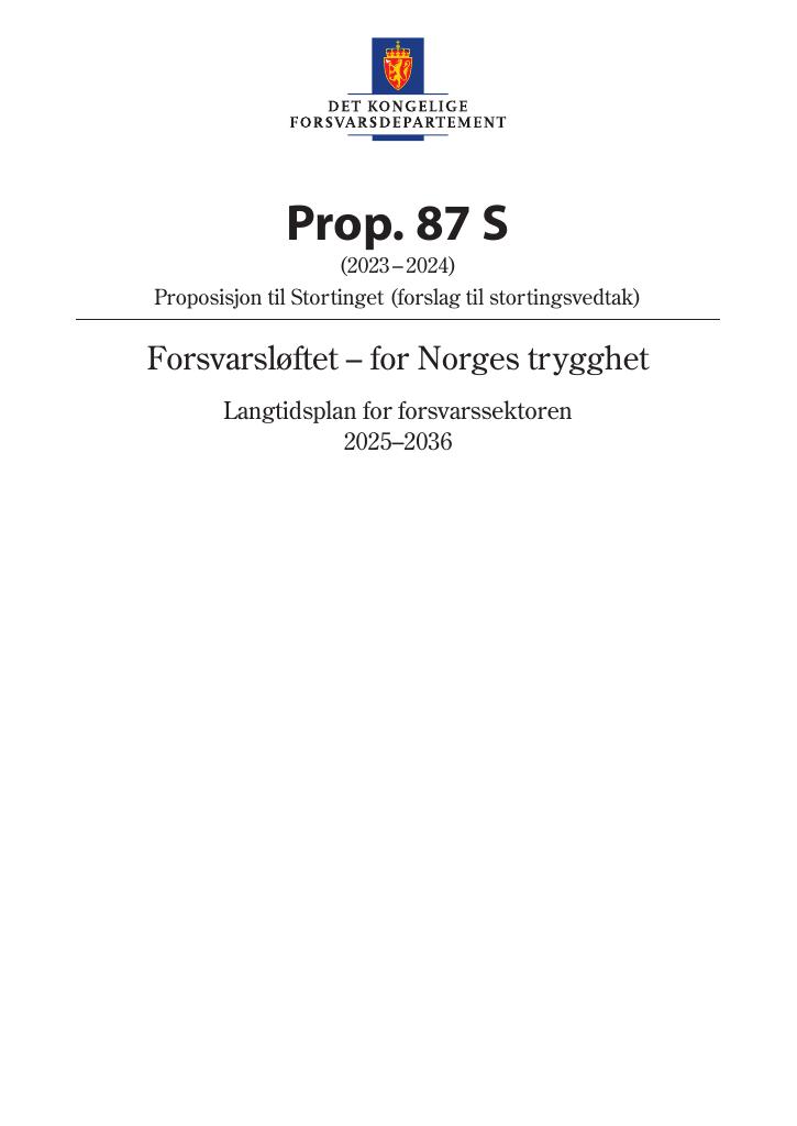 Forsiden av dokumentet Prop. 87 S (2023–2024)