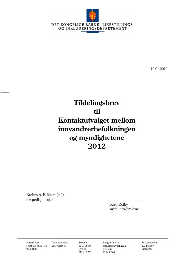 Forsiden av dokumentet Kontaktutvalget mellom innvandrerbefolkningen og myndighetene