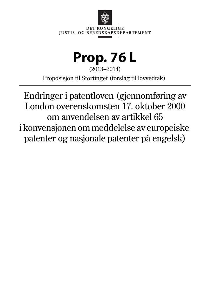 Forsiden av dokumentet Prop. 76 L (2013–2014)