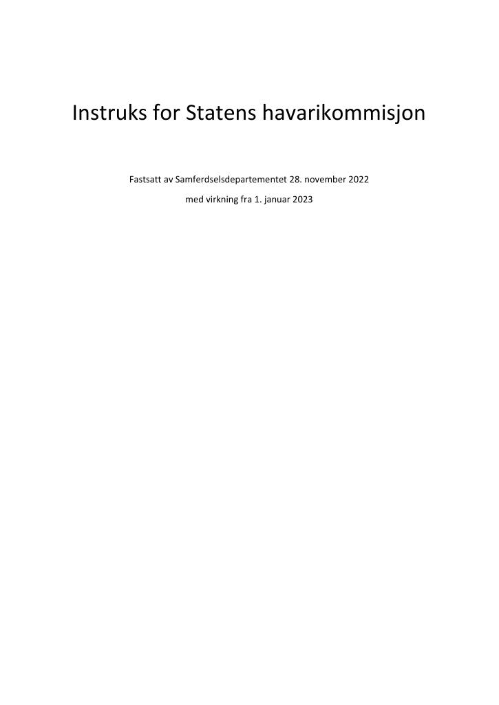 Forsiden av dokumentet Instruks Statens havarikommisjon 2023