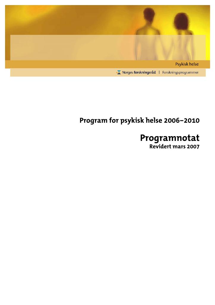 Forsiden av dokumentet Program for psykisk helse 2006–2010