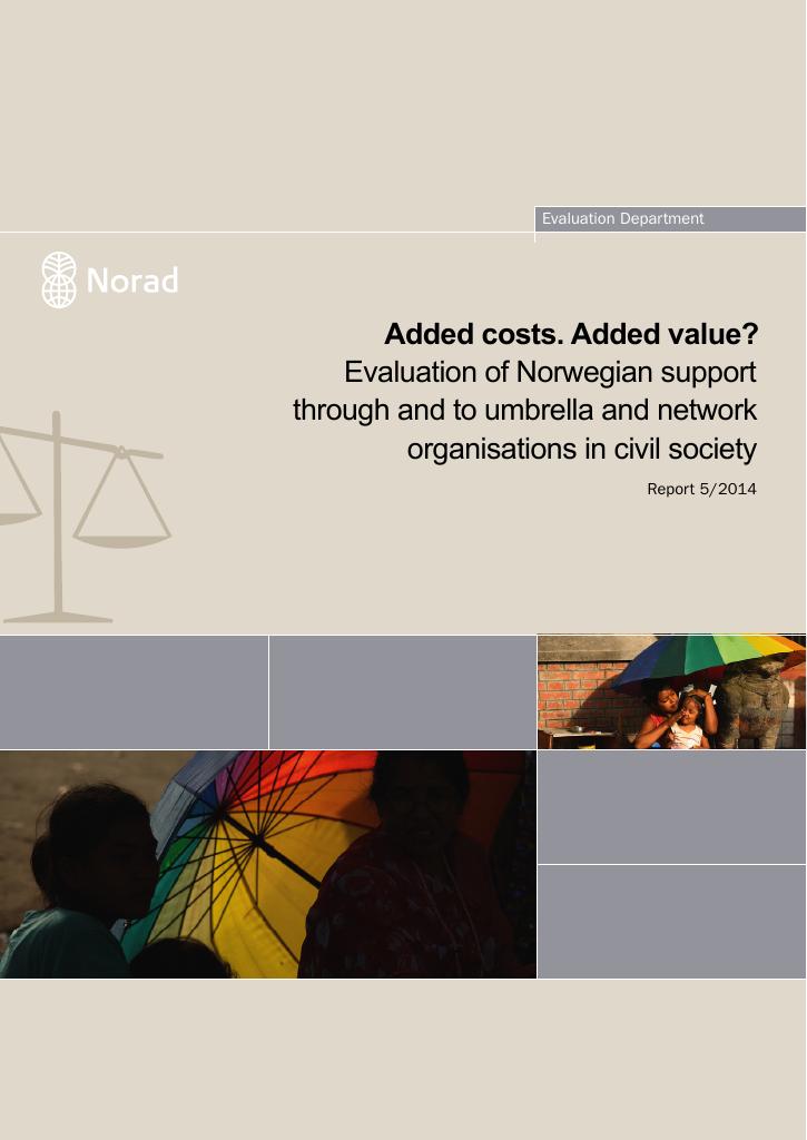 Forsiden av dokumentet Evaluation of Norwegian support through and to umbrella and network organisations in civil society