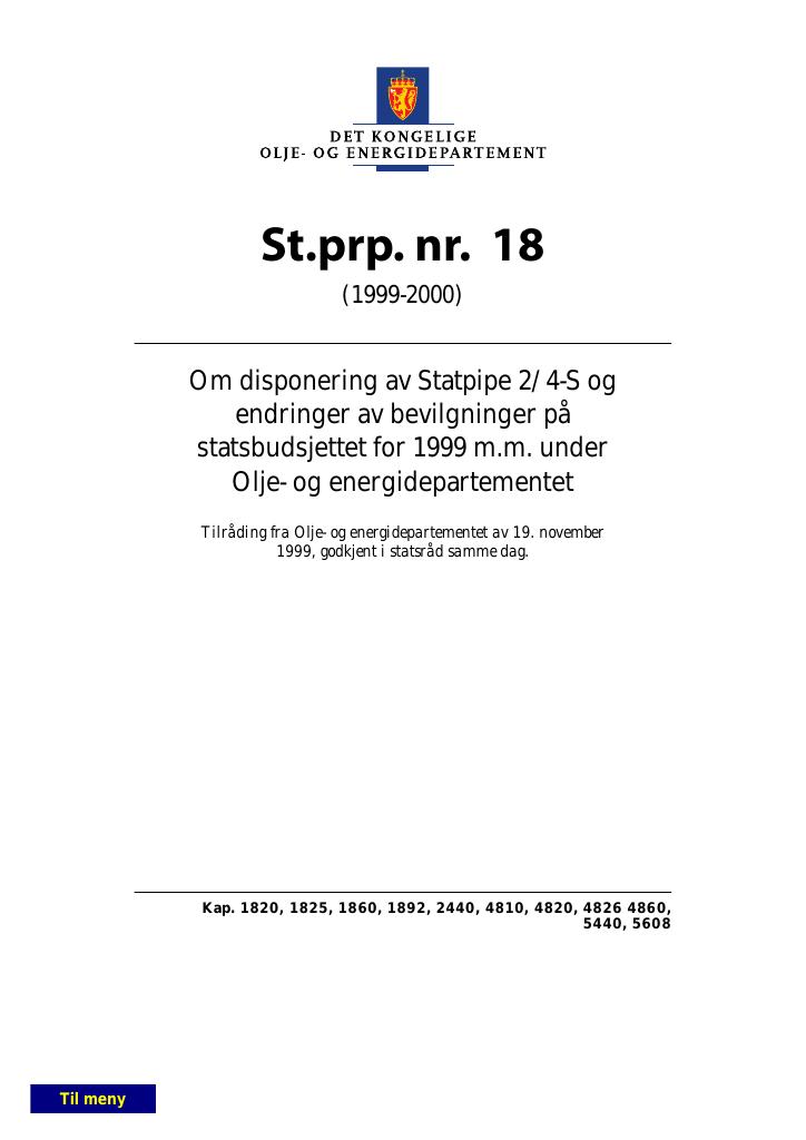 Forsiden av dokumentet St.prp. nr. 18 (1999-2000)