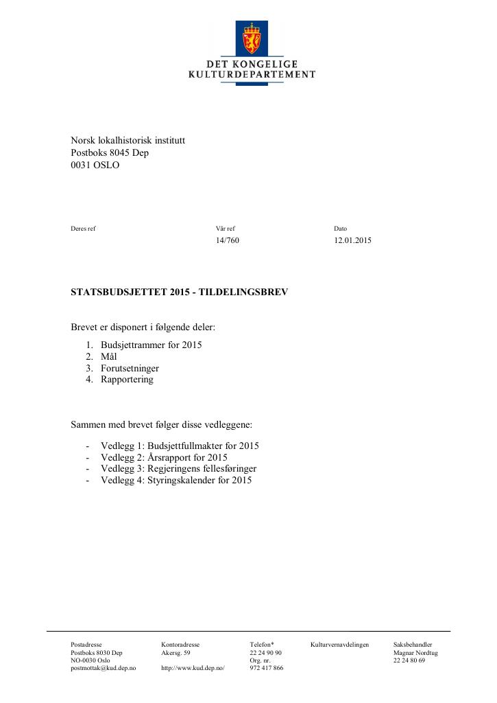 Forsiden av dokumentet Tildelingsbrev (.pdf)