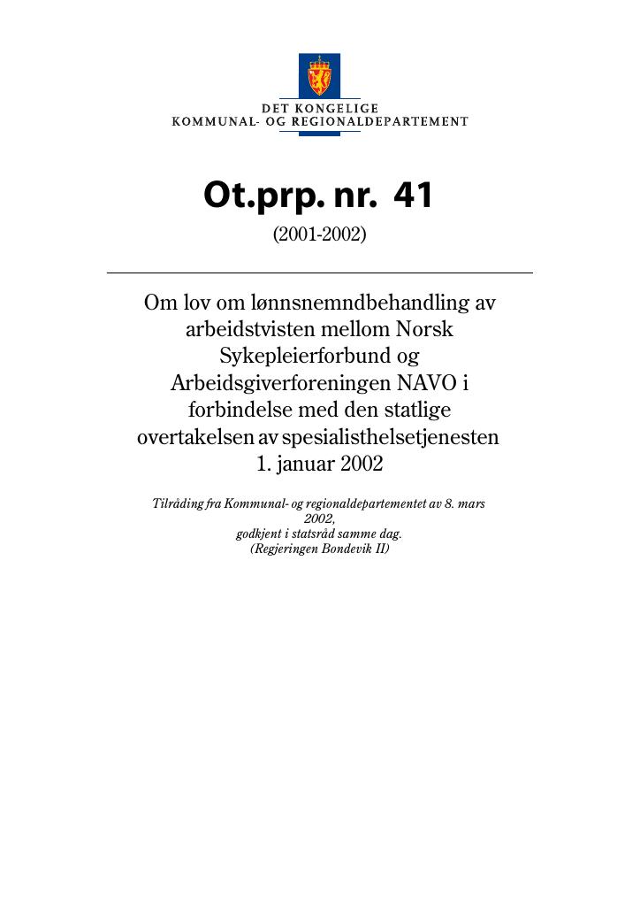 Forsiden av dokumentet Ot.prp. nr. 41 (2001-2002)