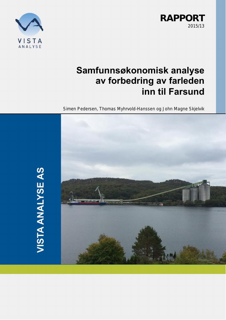 Forsiden av dokumentet Samfunnsøkonomisk analyse av forbedring av farleden inn til Farsund
