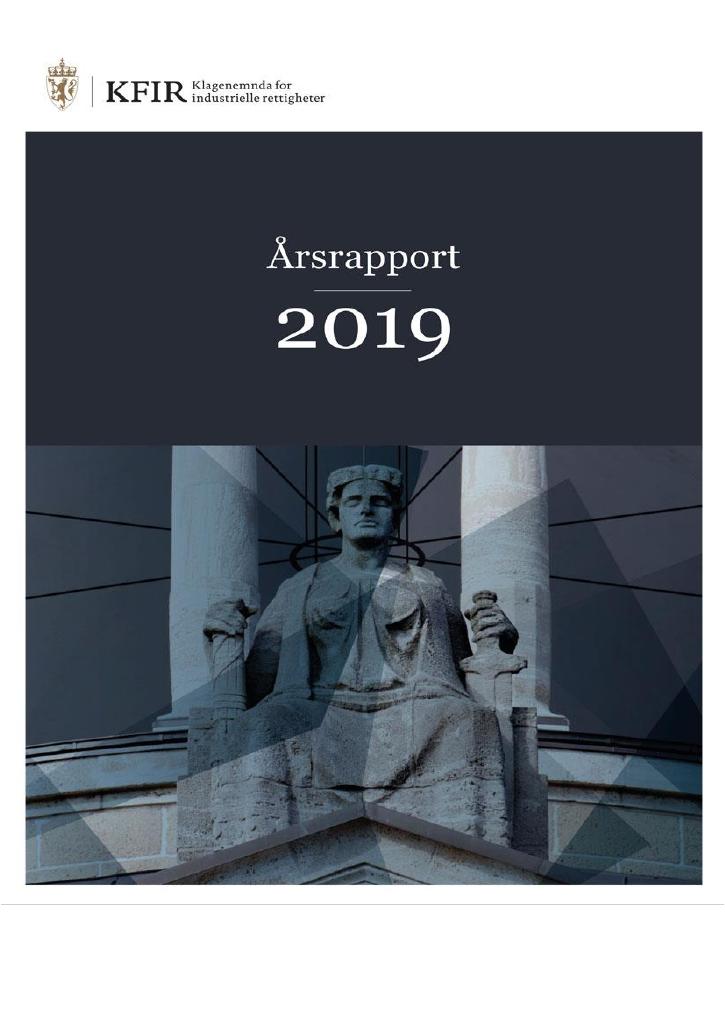 Forsiden av dokumentet Årsrapport Klagenemnda for industrielle rettigheter 2019