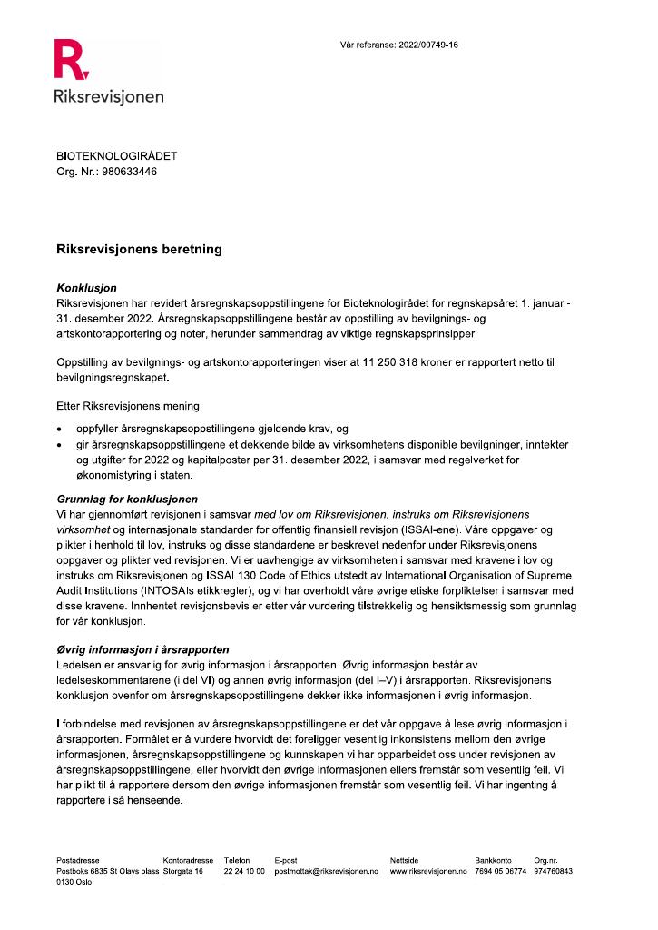 Forsiden av dokumentet Revisjonsberetning 2022