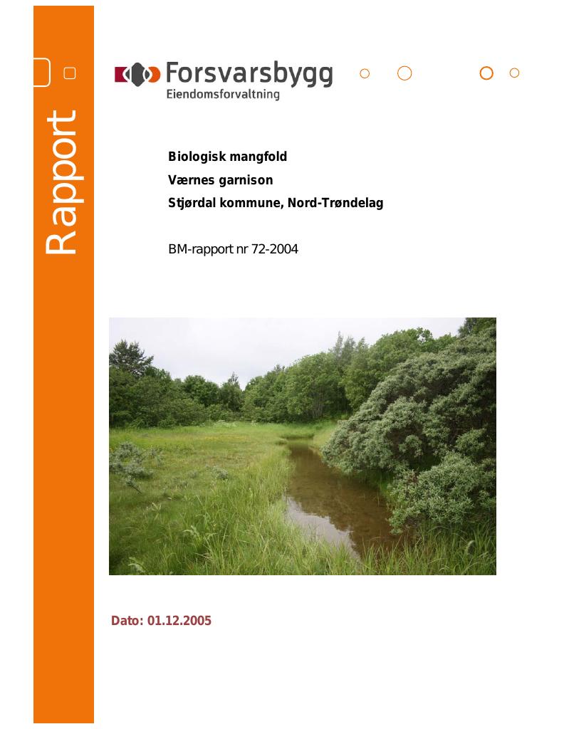 Forsiden av dokumentet Biologisk mangfold Værnes garnison Stjørdal kommune, Nord-Trøndelag :