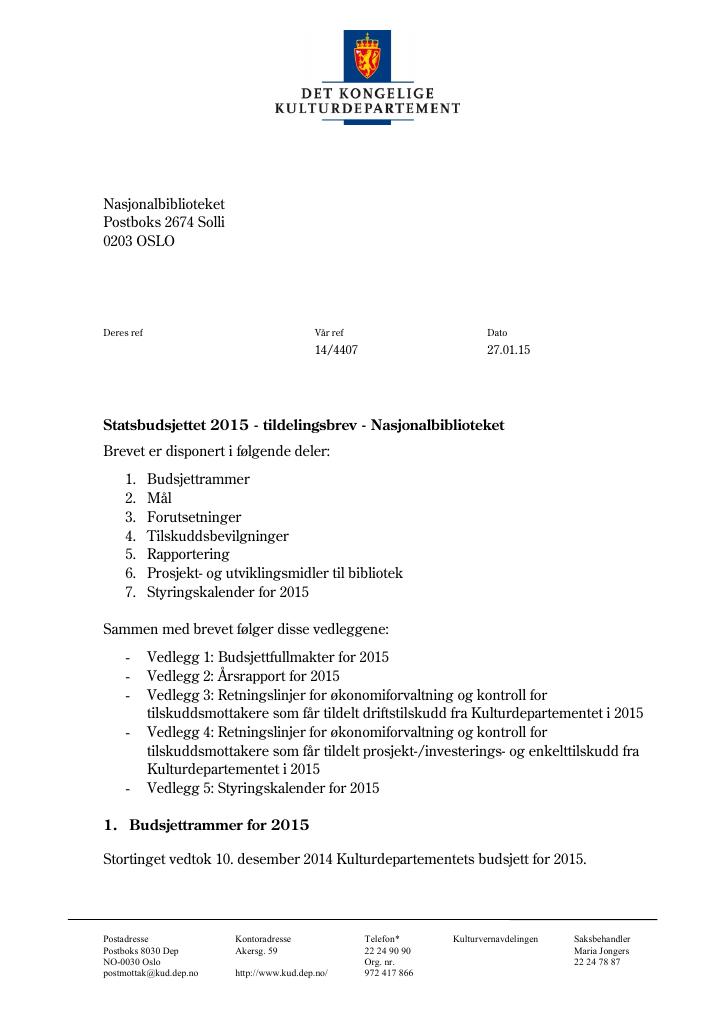 Forsiden av dokumentet Tildelingsbrev (.pdf)