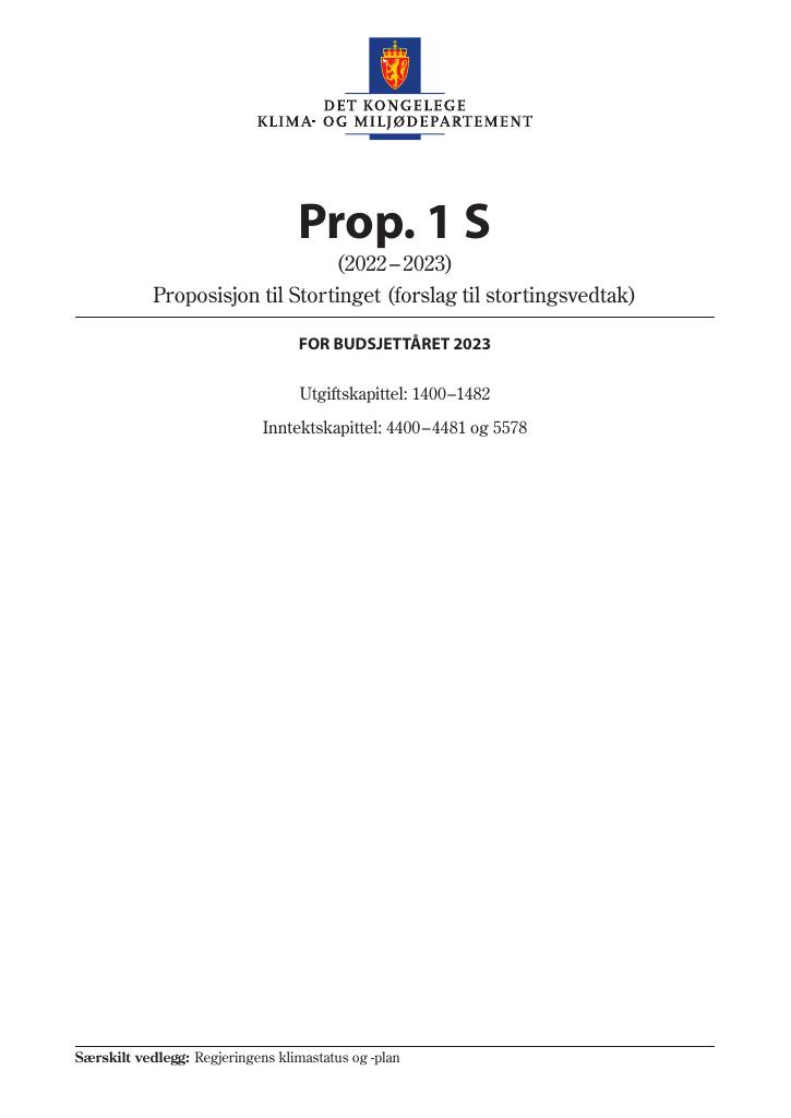 Forsiden av dokumentet Prop. 1 S (2022–2023)