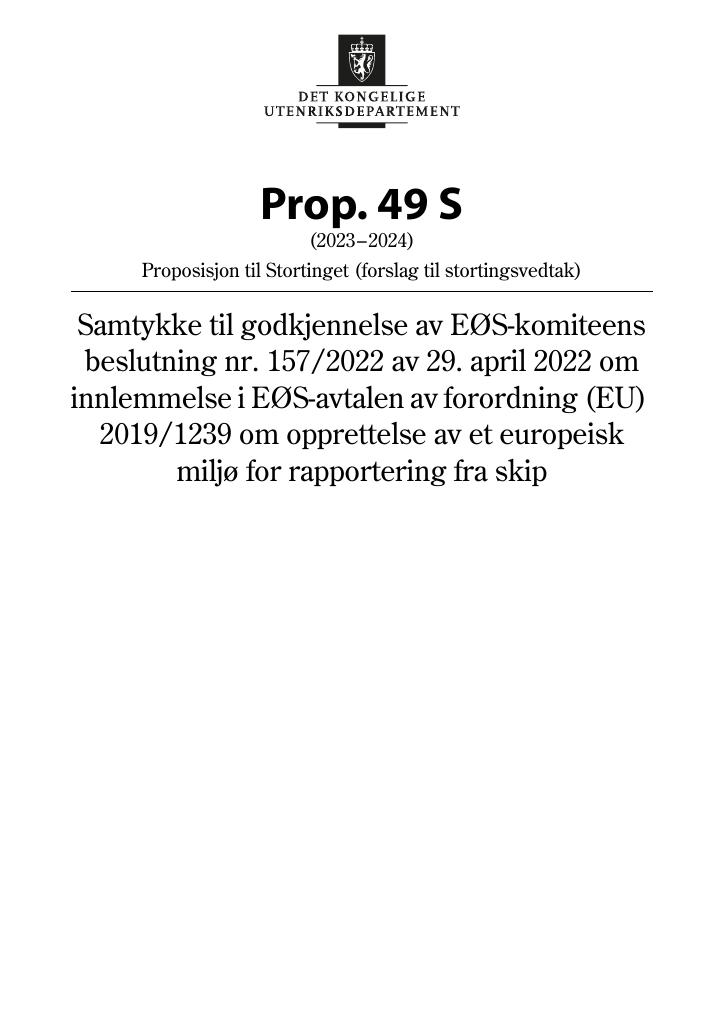 Forsiden av dokumentet Prop. 49 S (2023–2024)