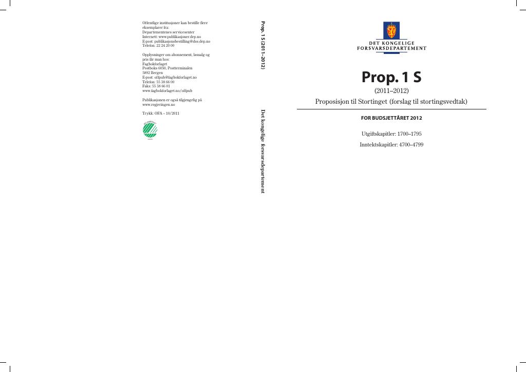 Forsiden av dokumentet Prop. 1 S (2011–2012)